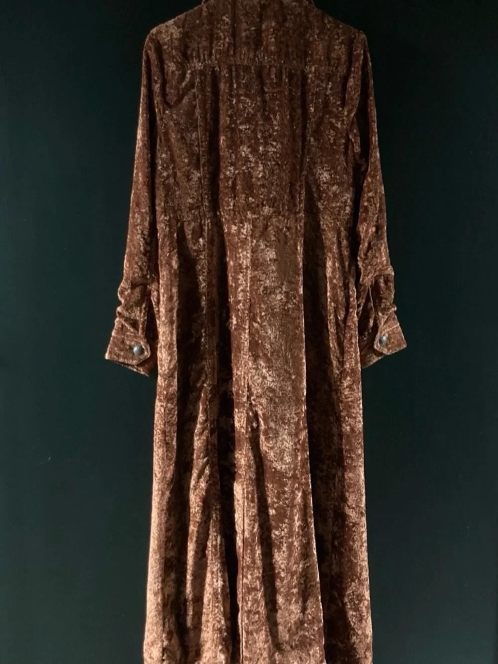 Free People Soho Rust Crushed Velvet Duster Trench Coat NWOT